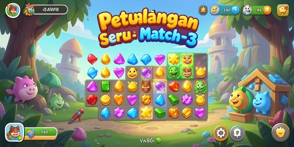 Tangkapan layar gameplay AW8 yang menampilkan keseruan mencocokkan objek.
