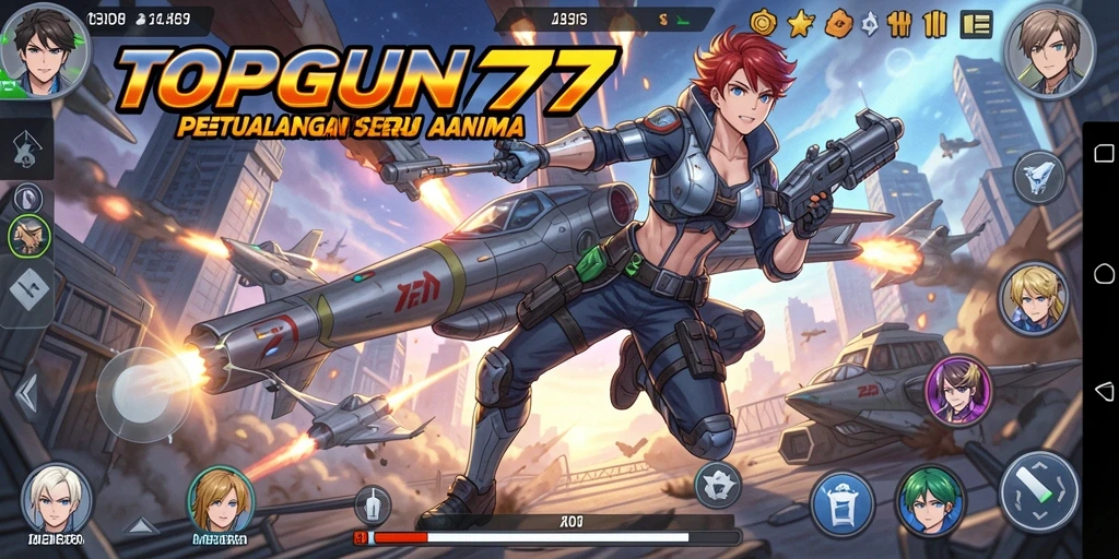 Screenshot dari gameplay TOPGUN77 yang penuh aksi dan karakter anime.